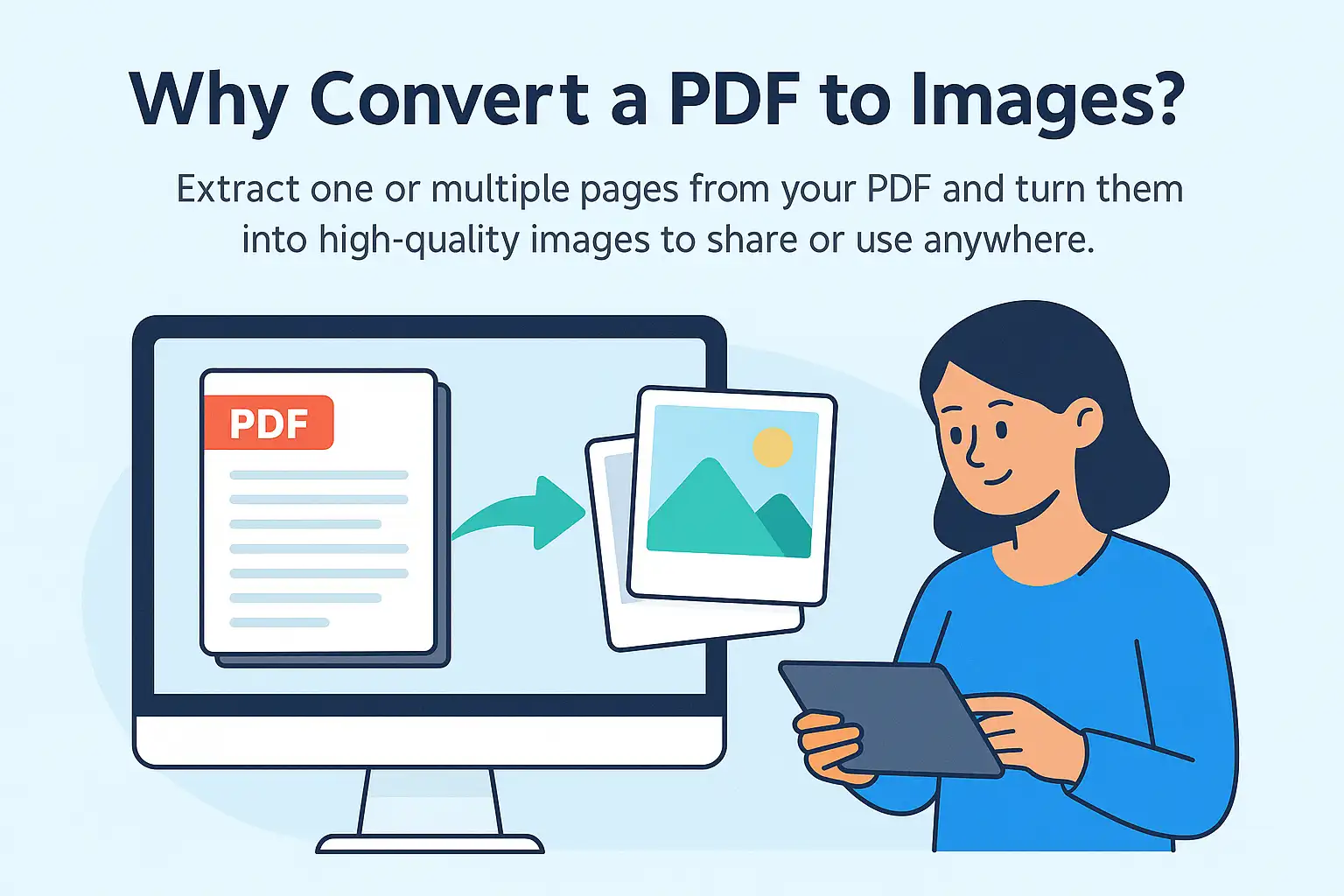 Illustration showing PDF to JPG and PNG conversion preview